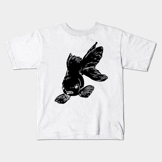 Sea Animal, Black, Tail, Fin, Minimal, Closeup, Detail, Dark, Marine Life, Swimming, Swim, Sea Creature, Wildlife, Carp Kids T-Shirt by nim